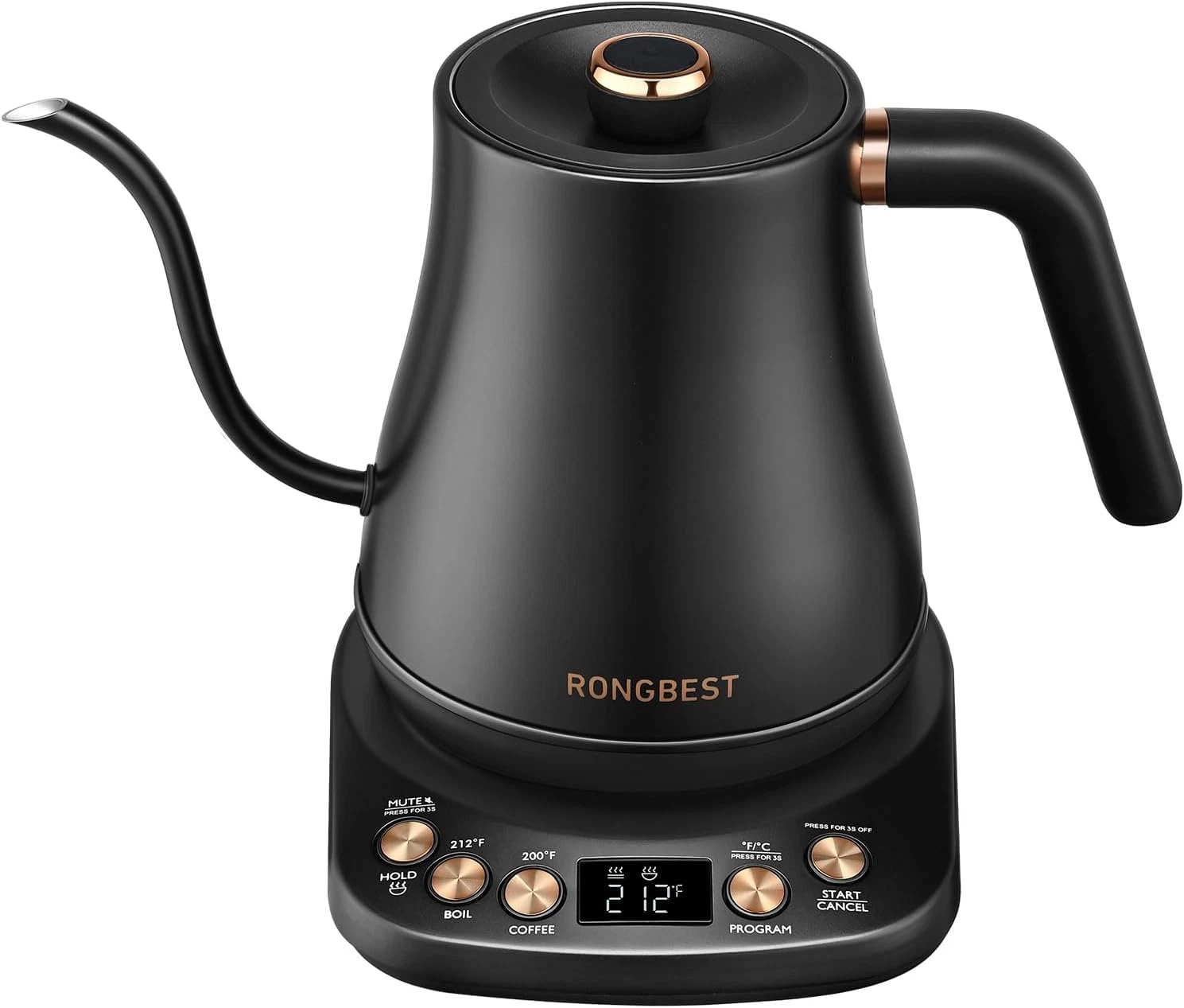 Matte Black Electric Gooseneck Kettle, 1200W, 1L, 6 Temp Settings