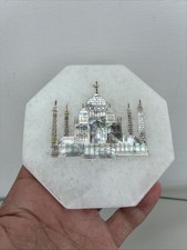 Vintage Indian Taj Mahal Marble Coaster Abalone Shell