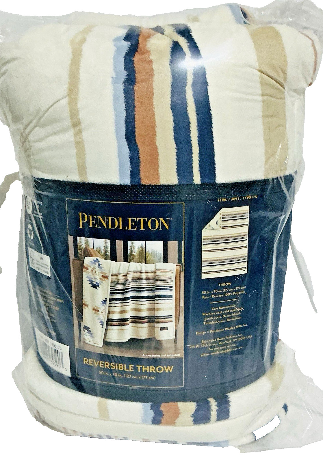Pendleton Reversible Plush Throw-50x70in Savanna Stripe 100% Polyester