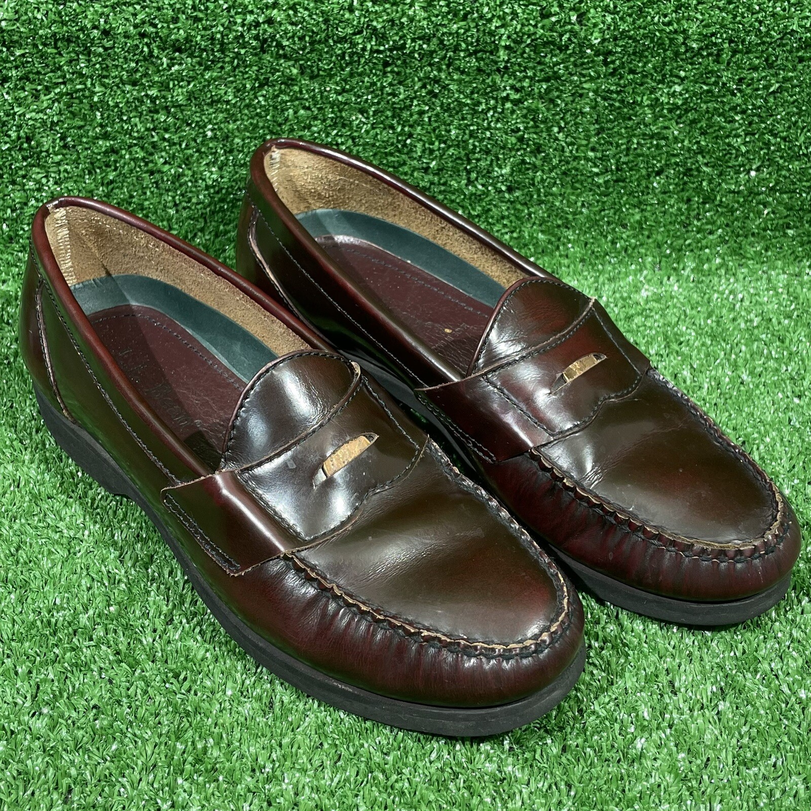 LL BEAN Mens Burgundy Leather Penny 