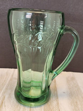 Vintage Green Libbey Coca-Cola Thick Heavy Glass Soda Malt Mug w/ Handle 14 oz.