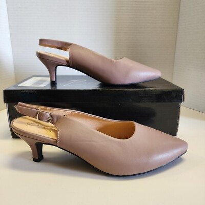 Beacon Fashion Fit 7.5M Blush Slingback Closed Almond Toe Kitten Heels Vintage