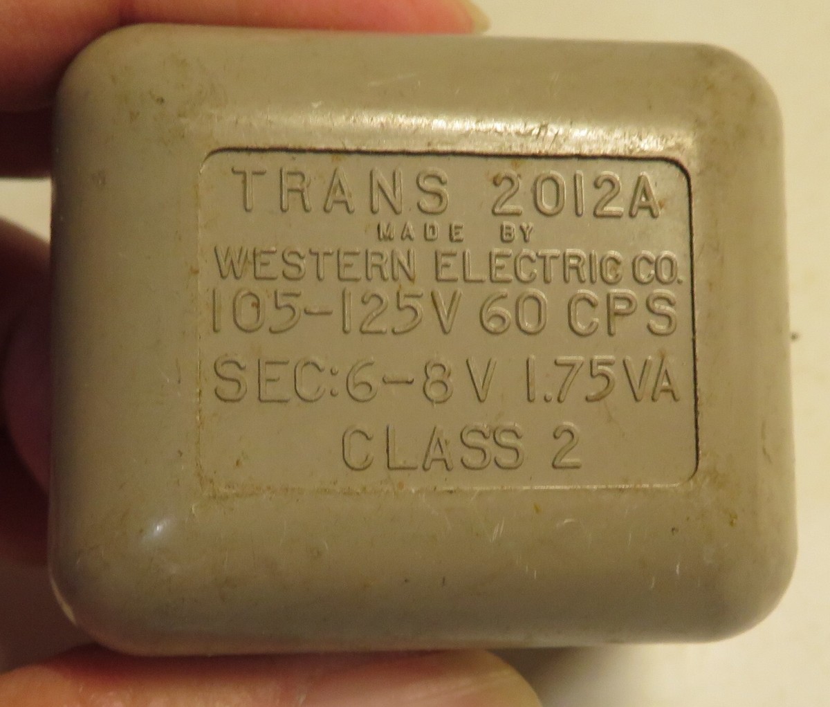 Vintage Western Electric Trans 2012A 105-125V 60CPS Class 2 6-8V