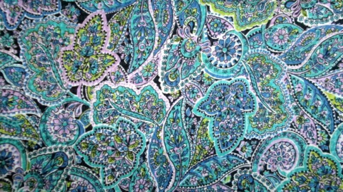 BTYD VTG 50'S SHADES OF BLUE & PINK PAISLEY COTTON PELISSE FABRIC 35"W ESTATE