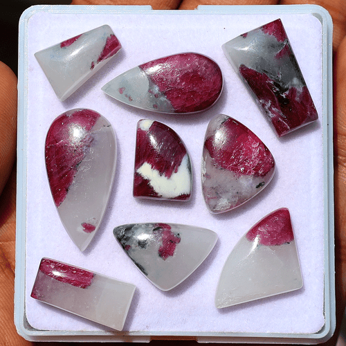 Rare 9 Pcs Natural Ruby In Quartz Untreated 13mm-26mm Mix Cabochon Gemstones Lot - Picture 5 of 12