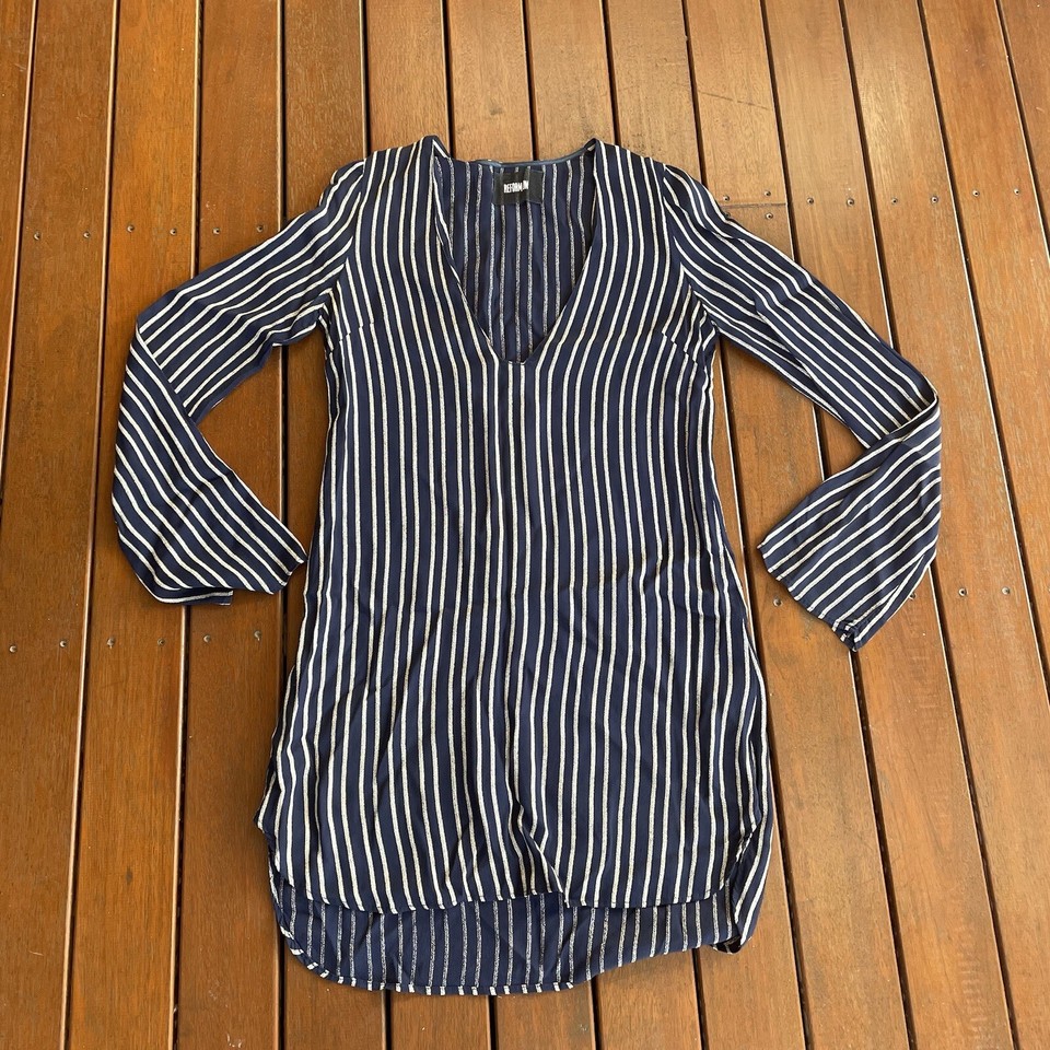 Reformation Size XS Mini Dress Blue Stripe Mini Cocktail