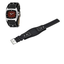 AM3696 24mm Black Leather Watch Strap For Fossil