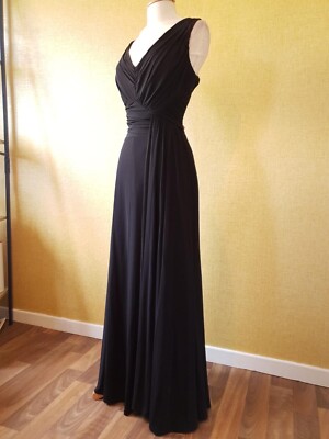 Coast schwarzes Maxikleid mit Wasserfall Größe 12 lang Abend griechisch Abschlussball Party Hochzeit