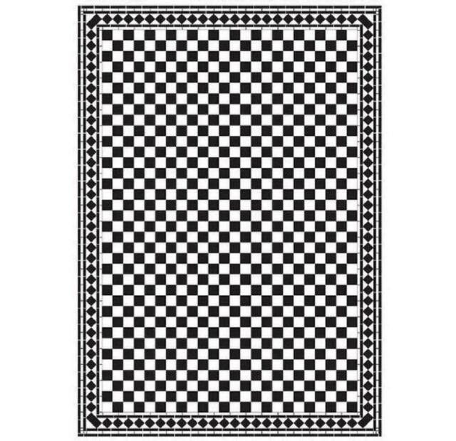 Dolls House Small Checker Victorian Tile Floor Black & White Gloss Card Sheet