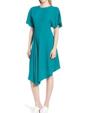Lewit Teal Green Asymmetrical Slit Sleeve Dress Size 4
