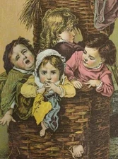Victorian Trade Card Children in Basket James Pyle's Pearline Puppies in Soap