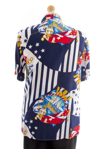 Vintage Original 90er Blusa Marítimo Viscosa Top Azul Colorido Ancla Lady Anne M - Imagen 6 de 7
