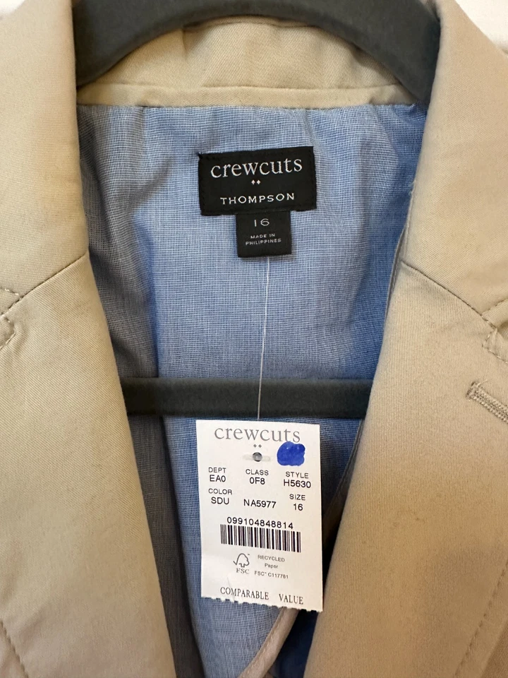 NUEVO J Crew Crewcuts Thompson Mezcla de Algodón Caqui Blazer Chaqueta Niños Talla 16 Foto 3 de 4