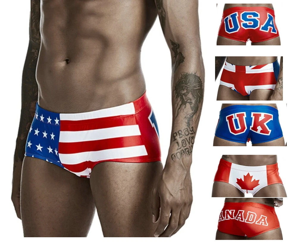 Men's Swimsuit Canada UK USA Flag Trunks Beach Shorts Bathing Suit Brief  Boxers