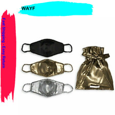 WAYF Women's 3-Pieces Breathable Washable Metallic Face Cover, Colour-Gold Lame