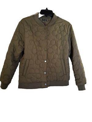 Free Haven Olive Green Bomber Puff Jacket Long Sleeves Ladie Two Front Pockets L