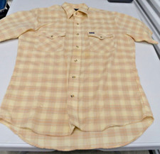 Vintage Wrangler Mens M Button Up Shirt Short Sleeve Plaid Brow Western USA Made