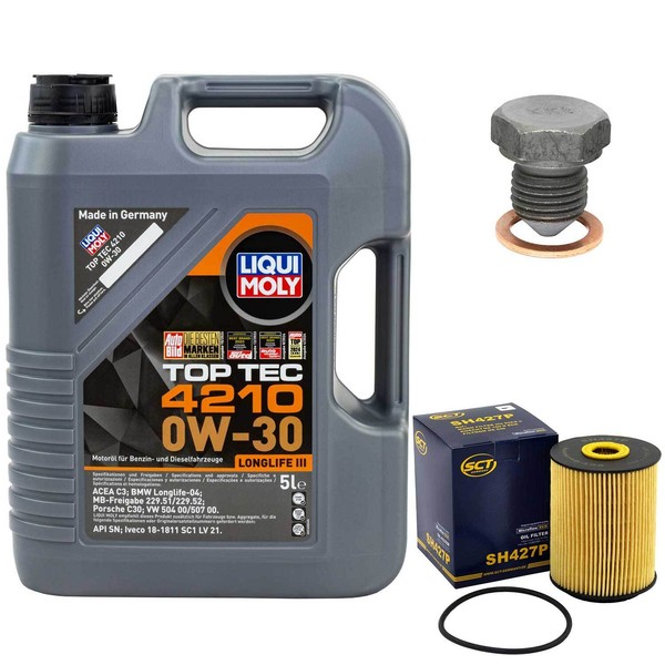 MotoröL Set 0W-30 5 Liter + ÖLfilter + ÖLablassschraube FüR Audi Seat VW Passat-image