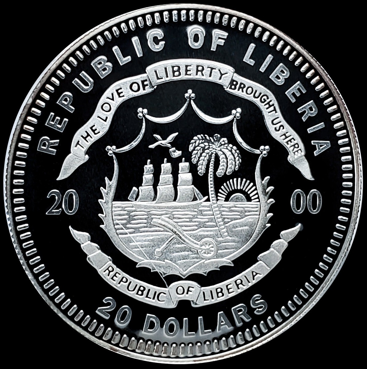 RARE 2000 $20 Abraham Lincoln .999 Silver Coin Liberia 1861 - 1865
