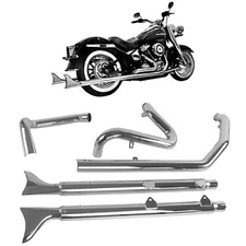 SHARKROAD True Dual Headers with Fishtail Mufflers for Harley Softail Deluxe