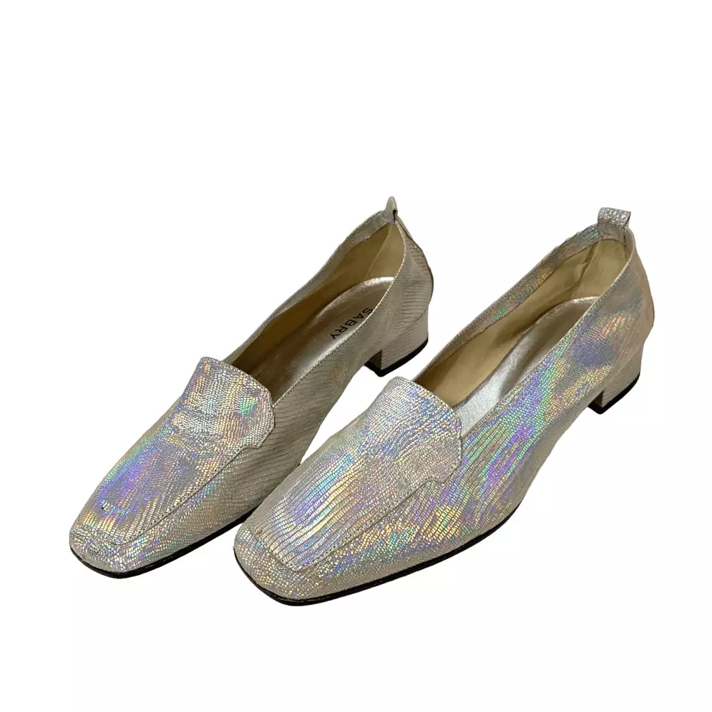 Sabry Holographic Vintage Shoes Y2k 90s Low heel Loafers Silver 8.5