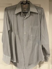 VINTAGE 70s Arrow Dectolene Button Shirt LS Medium 15-33 White Blue Pattern USA