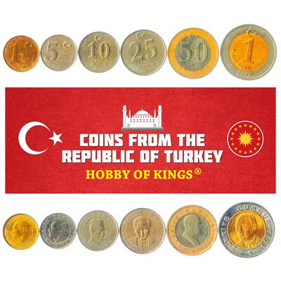 Turkish 6 Coin Set 1 5 10 25 50 Yeni Kuruş 1 Yeni Lira | Turkey | 2005 - 2008