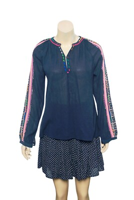Nina Kaufmann Embroidered Top M Women Casual Sequin Long Sleeve