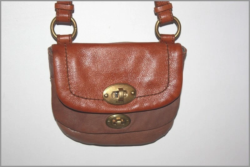 FOSSIL Mini Pochette Cuir Marron Bicolore Bandouli re TBE eBay