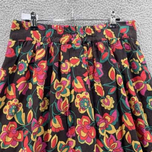 ModCloth Skirt Women Large Black Red Flowers Linen Button Front Lined Colorful - Picture 6 of 14