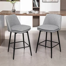 2Set 25.6" Counter Height Linen Fabric Swivel Bar Stools Kitchen Pub Chairs Gray