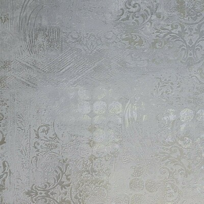 Worn Vintage damask pattern Gold Gray metallic faux plaster textured Wallpaper