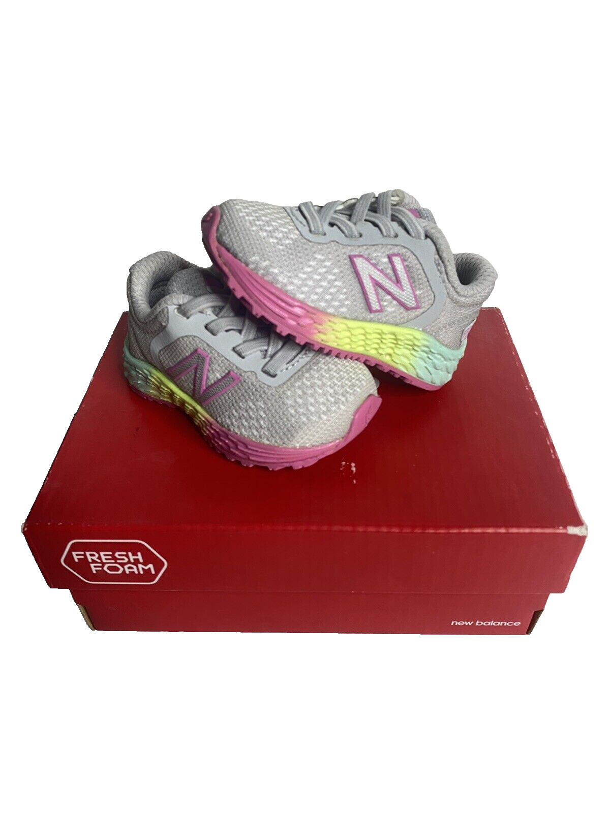 New Balance Infant Shoe Size 2 Fresh Foam Arishi V2 Bungee Grey Pink