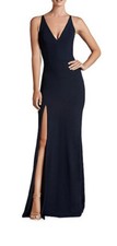 New Dress the Population Iris Slit Crepe Trumpet Gown Midnight Blue Size L 198