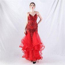 New Womens Dress Floral Bead Mesh Dance Celebration Performance Lace Long Dress