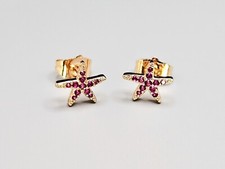 Starfish Stud Earrings, 18K Gold Plated Brass Studs, Garnet Stud Earrings