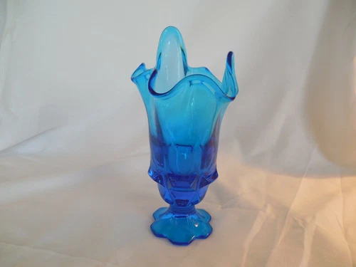 Fenton Valencia blue stretched glass vase 8" 1969-1971