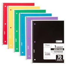 Spiral Notebook 6 Pack 1-Subject Wide Ruled Paper 7-1/2" x 10-1/2" 70 Sheets ...