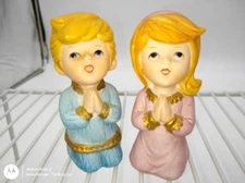 Homco Praying Twin Boy Girl 4" Porcelain Figurines #5211 Set of 2 Vintage