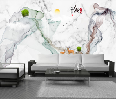 3D Abstract Landscape Elk Wallpaper Wall Mural Removable Self-adhesive 15