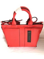 T Tahari Taryn Red Leather Tote Bag With Top Handles & Shoulder Strap New $288