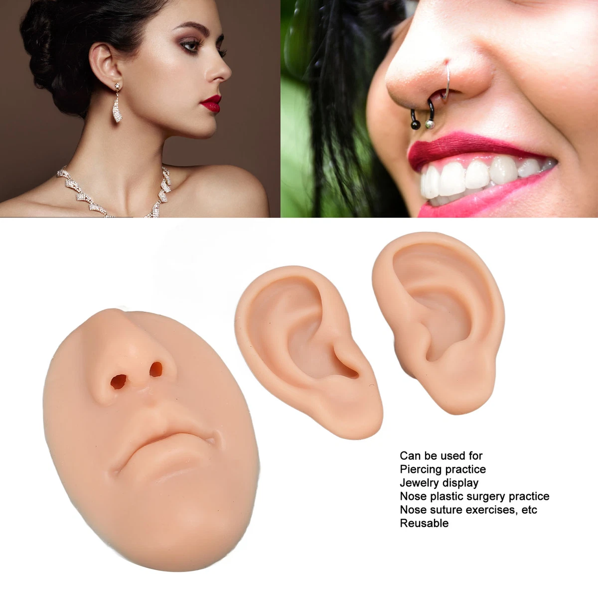 Medium Skin Color Display Nose Model Elastic Piercing Ear Model