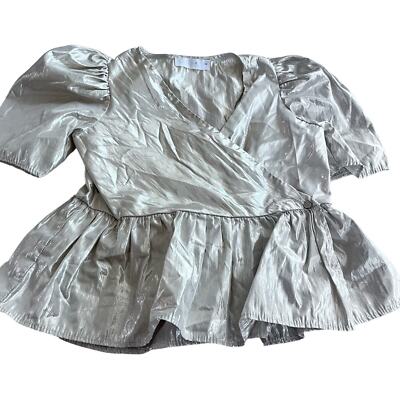 Zara girls shiny metallic puff sleeve peplum dressy blouse size
