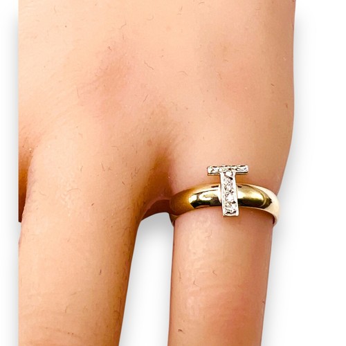 Initial T 10k White Gold Diamond Letter 10k Yellow Gold Filled 3.5mm Ring 5 - Picture 11 of 12
