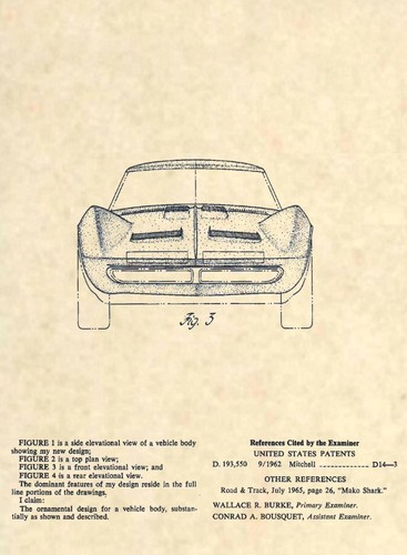 Official Corvette Mako Shark US Patent Art Print - Vintage 1966 Chevrolet -273 - Bild 2 von 3