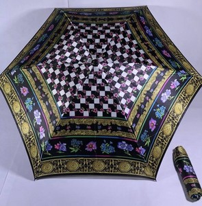 Vintage Gianni Versace Floral Checkerboard Foldable Umbrella, Authentic