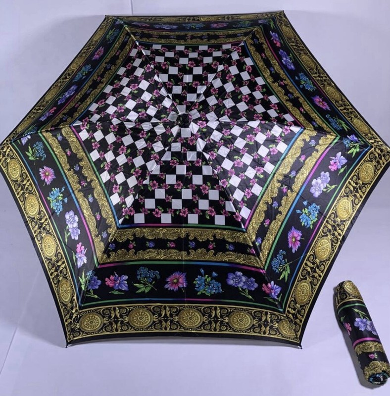 Vintage Gianni Versace Floral Checkerboard Foldable Umbrella, Authentic
