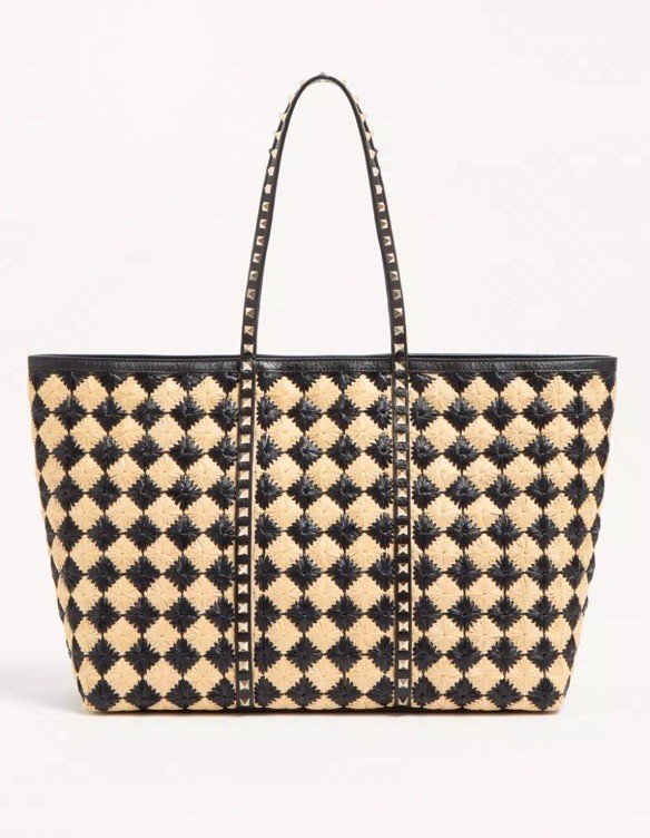Valentino Rockstud Embroidered Shopping Bag In Raffia - BNWT