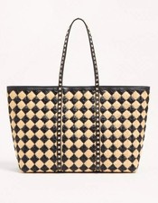 Valentino Rockstud Embroidered Shopping Bag In Raffia - BNWT