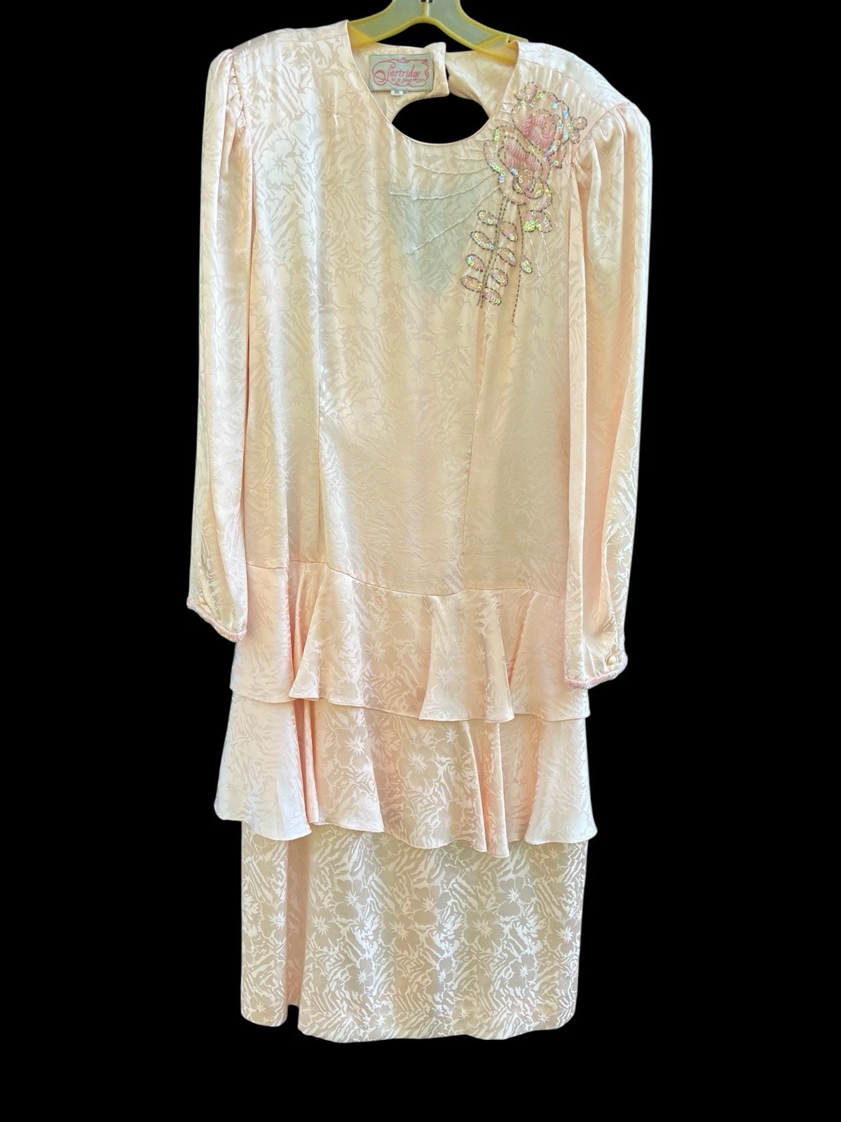 Vintage 80s Partridge in A Pear Tree Peach Dress Size 10